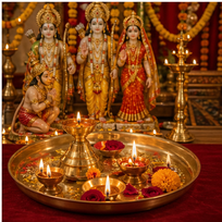 Sundar Kand Puja AI image in Bangalore - Aarti thali and prasad after Sundar Kand Puja in Bangalore.